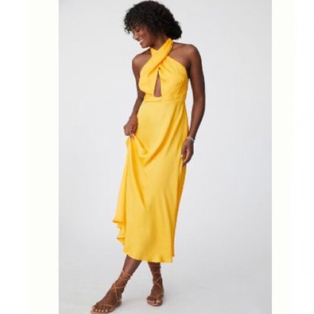 NWT FARM Rio Yellow Halter Midi Dress